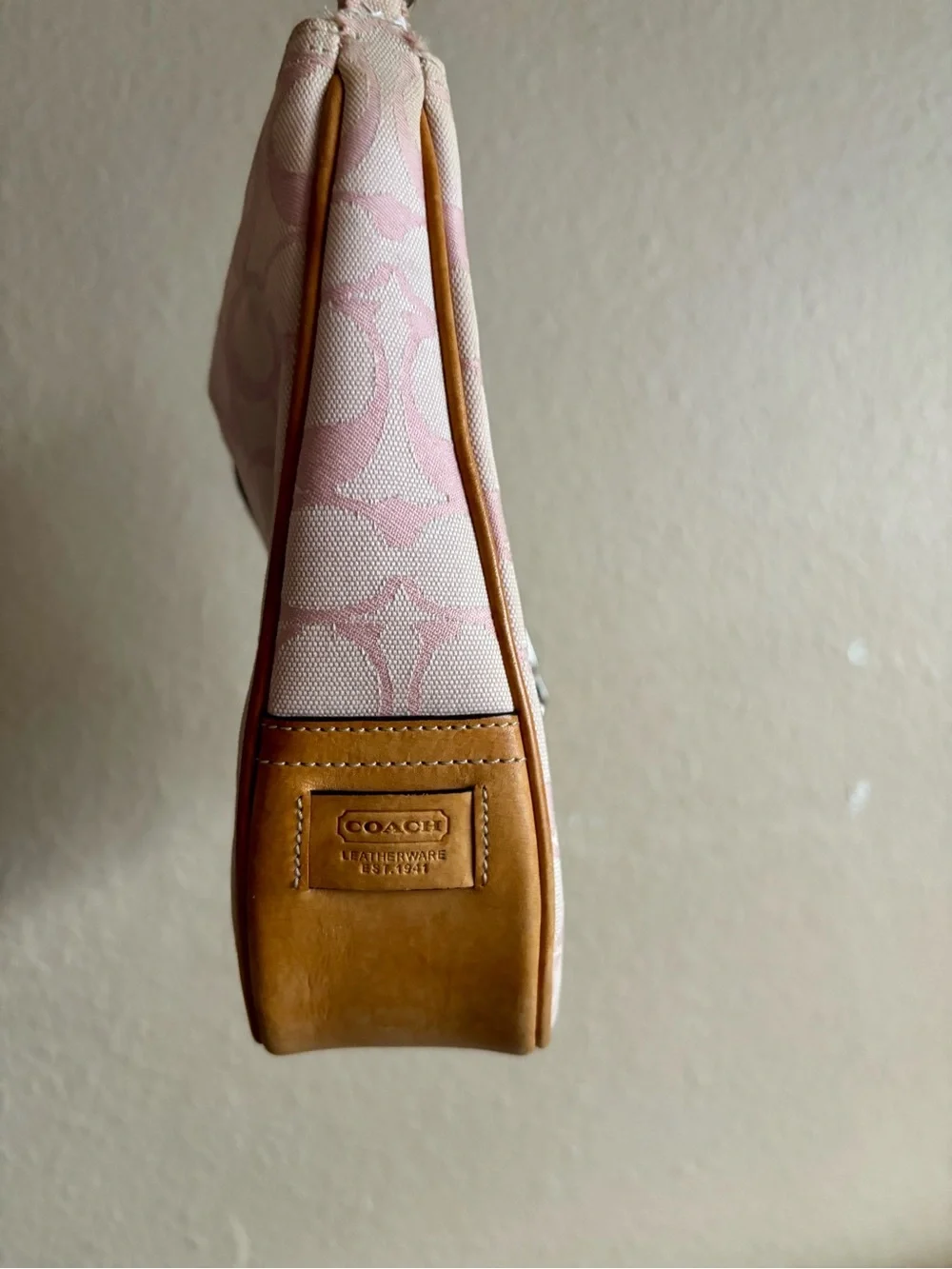 Coach Pink Signature Canvas Hobo with Tan Leather Trim